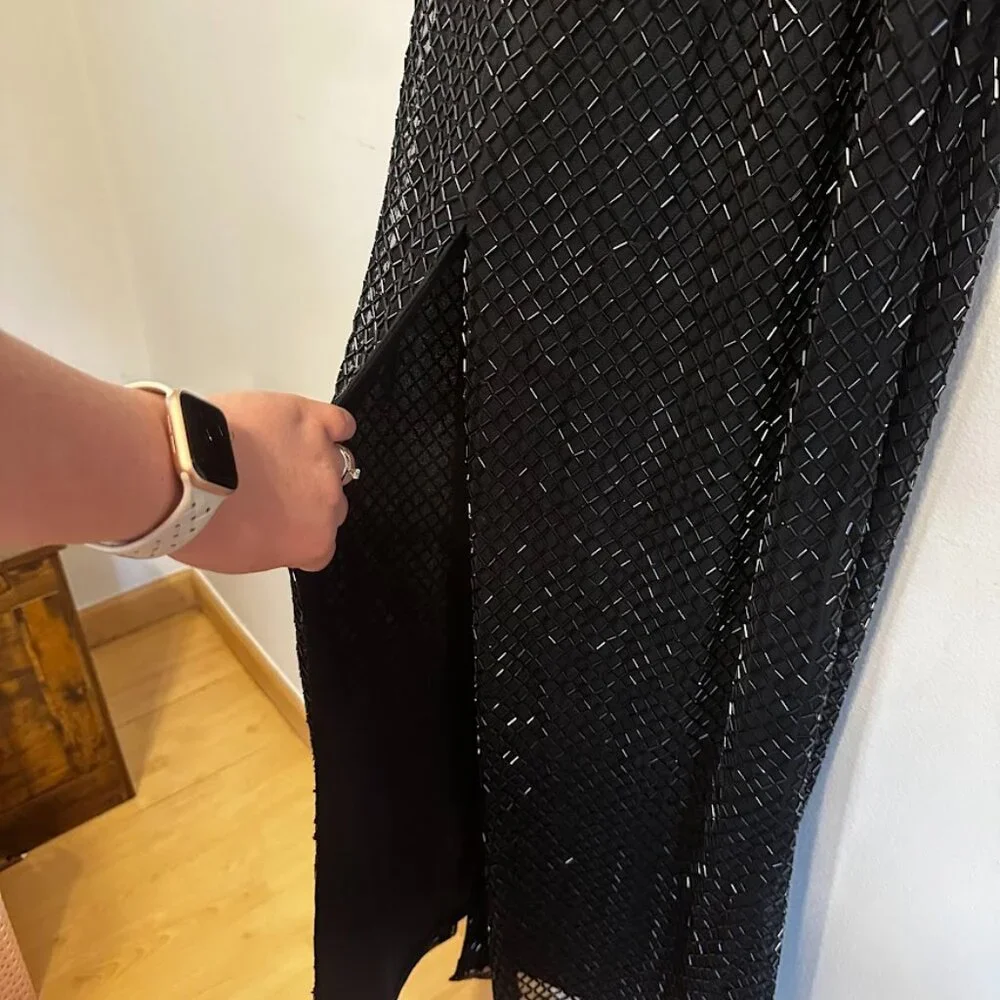 NWT Mac Duggal Black Beaded Spaghetti Strap Gown Sz 14 Formal Evening Dress - Picture 13 of 16